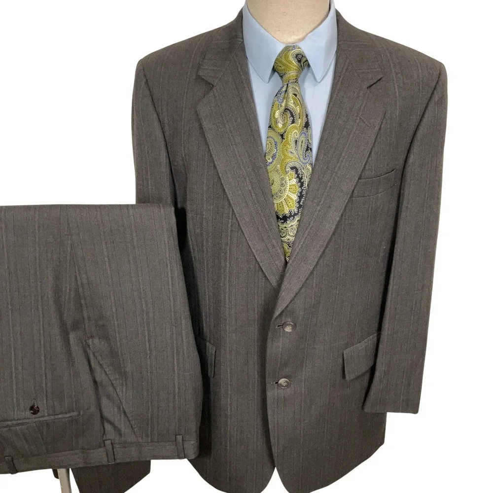 Hart Schaffner Marx Suit Mens 44R Gray Herringbone Pinstripe Heritage Career‎